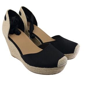Black Espadrille Wedge Sandals with Ankle Tie